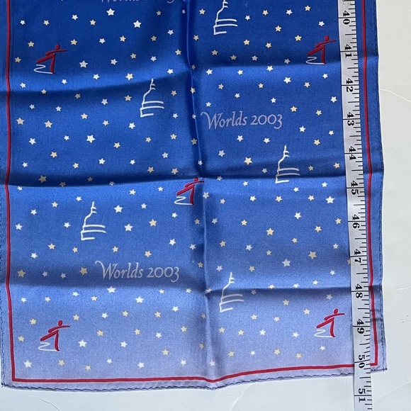 Worlds 2003 Figure Skating Design Womens Silk Scarf Vintage Blue White Red - Picture 5 of 9